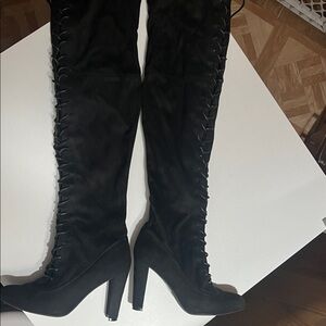 Fashion Nova Black Lace-Up Over-the-Knee Heeled Boots